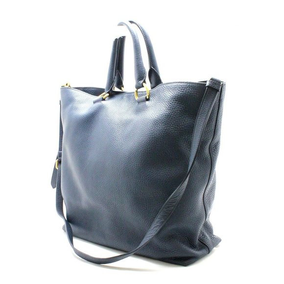 Prada 2WAY Daino Vitello Navy Tote Leather Bag - Picture 1 of 9